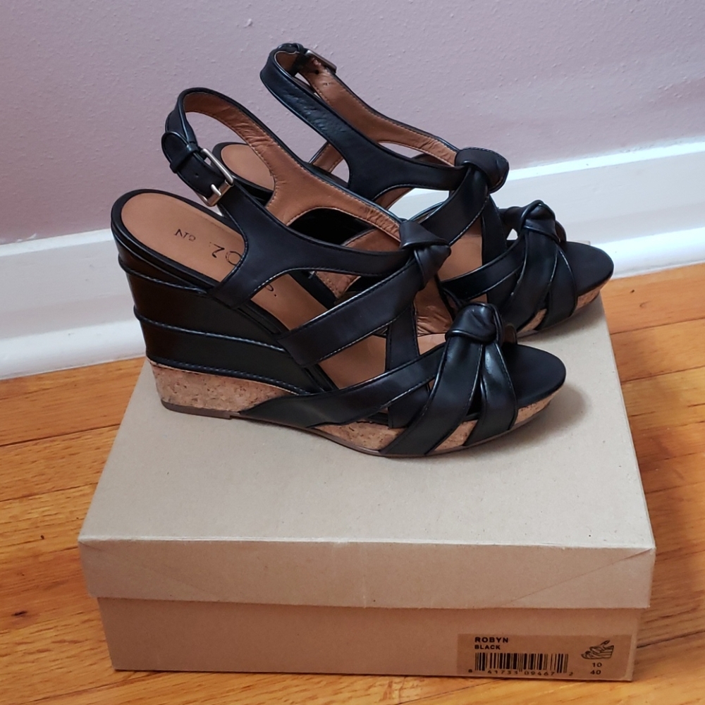 Leather and cork wedge sandals